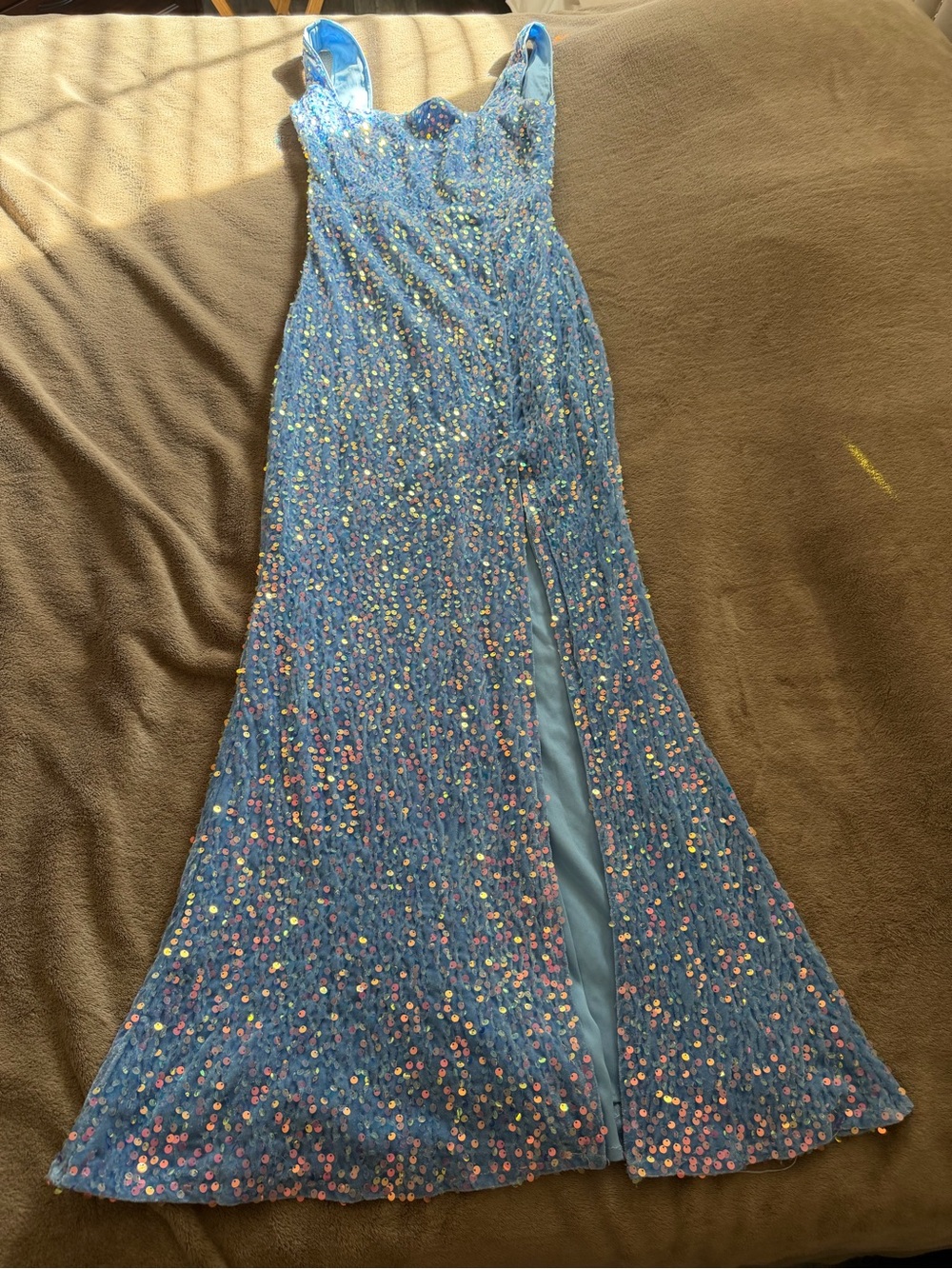 Blue Sequin Evening Gown - Sparkling Aqua